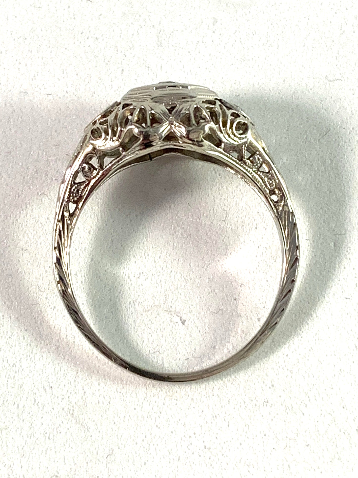 Art Nouveau Art Deco Transition c 1920s Platinum Gold Diamond Engagement Ring.