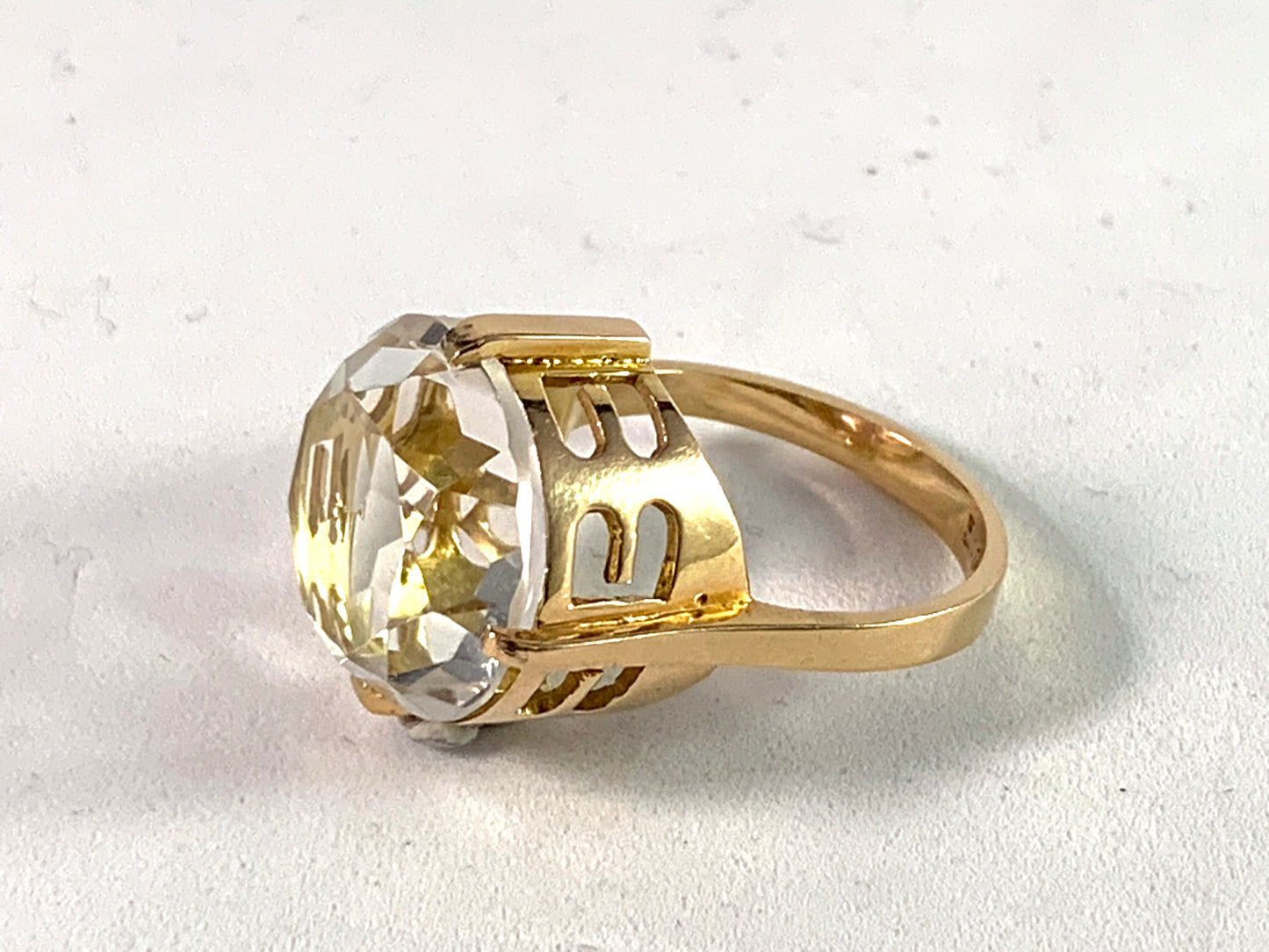 Sweden 1960s Bold 18k Gold Rock Crystal ring.