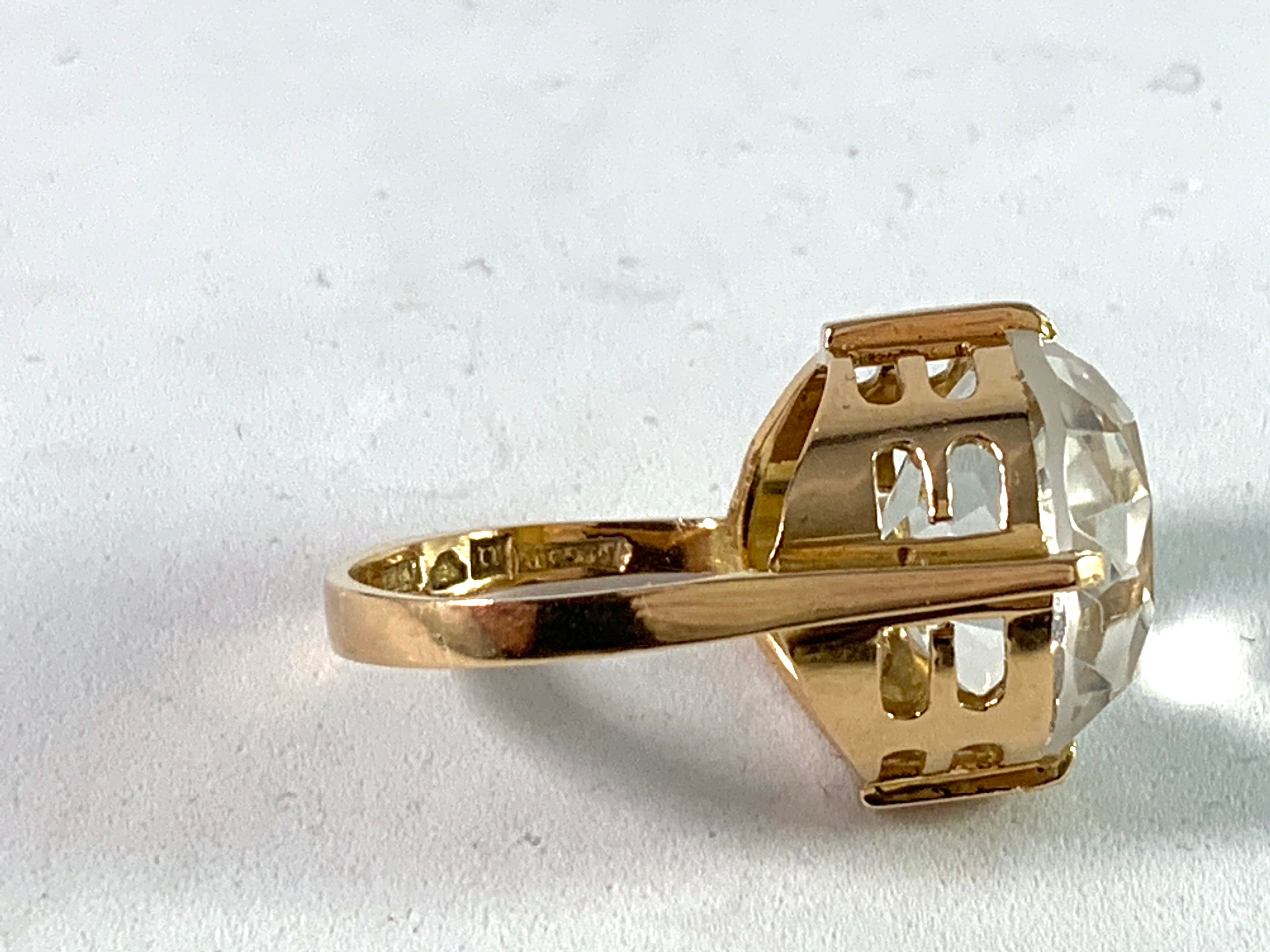 Markström, Sweden 1960s Bold 18k Gold Rock Crystal ring.