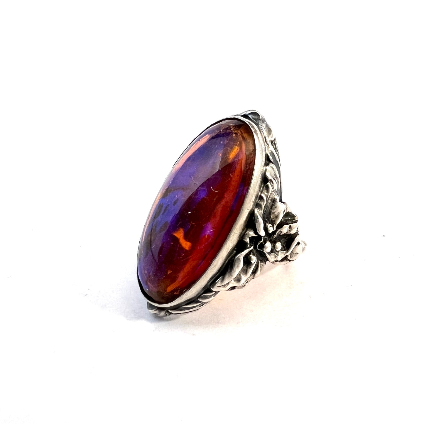 Antique Early 1900s. Sterling Silver Dragon's Breath Ring. Possibly France.