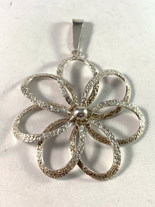 Victor Jansson, Sweden 1972 Large Flower Hippie Sterling Pendant.