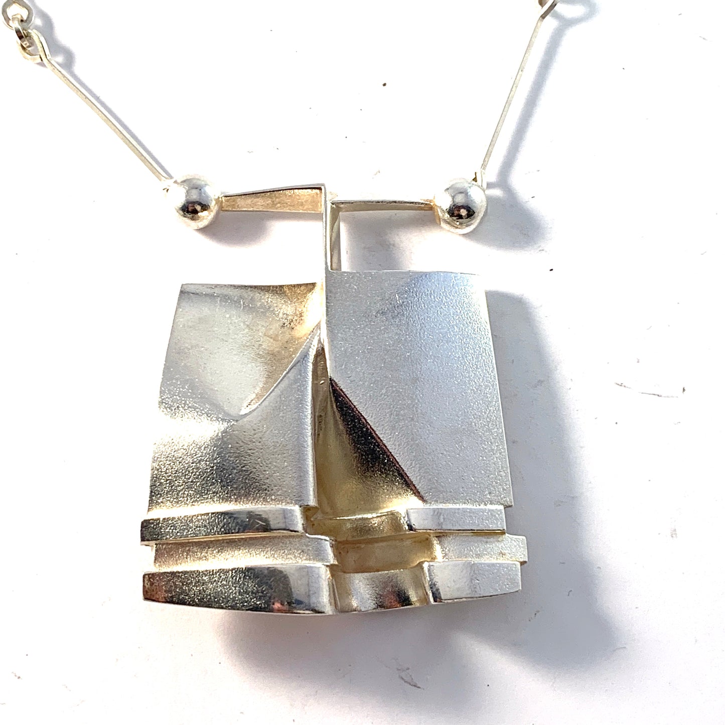 Bjorn Weckstrom for Lapponia 1978. Large and Bold Sterling Silver Pendant Necklace. Design: OX2.