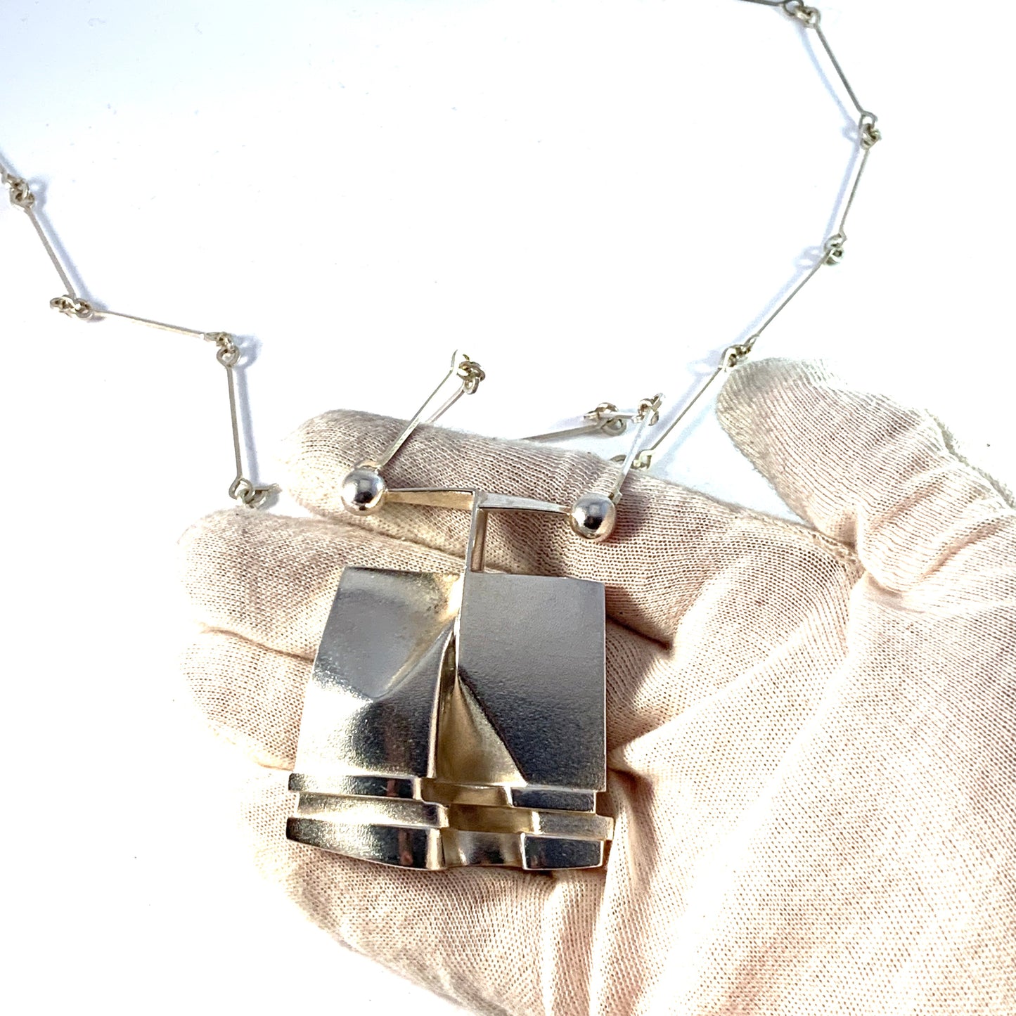 Bjorn Weckstrom for Lapponia 1978. Large and Bold Sterling Silver Pendant Necklace. Design: OX2.