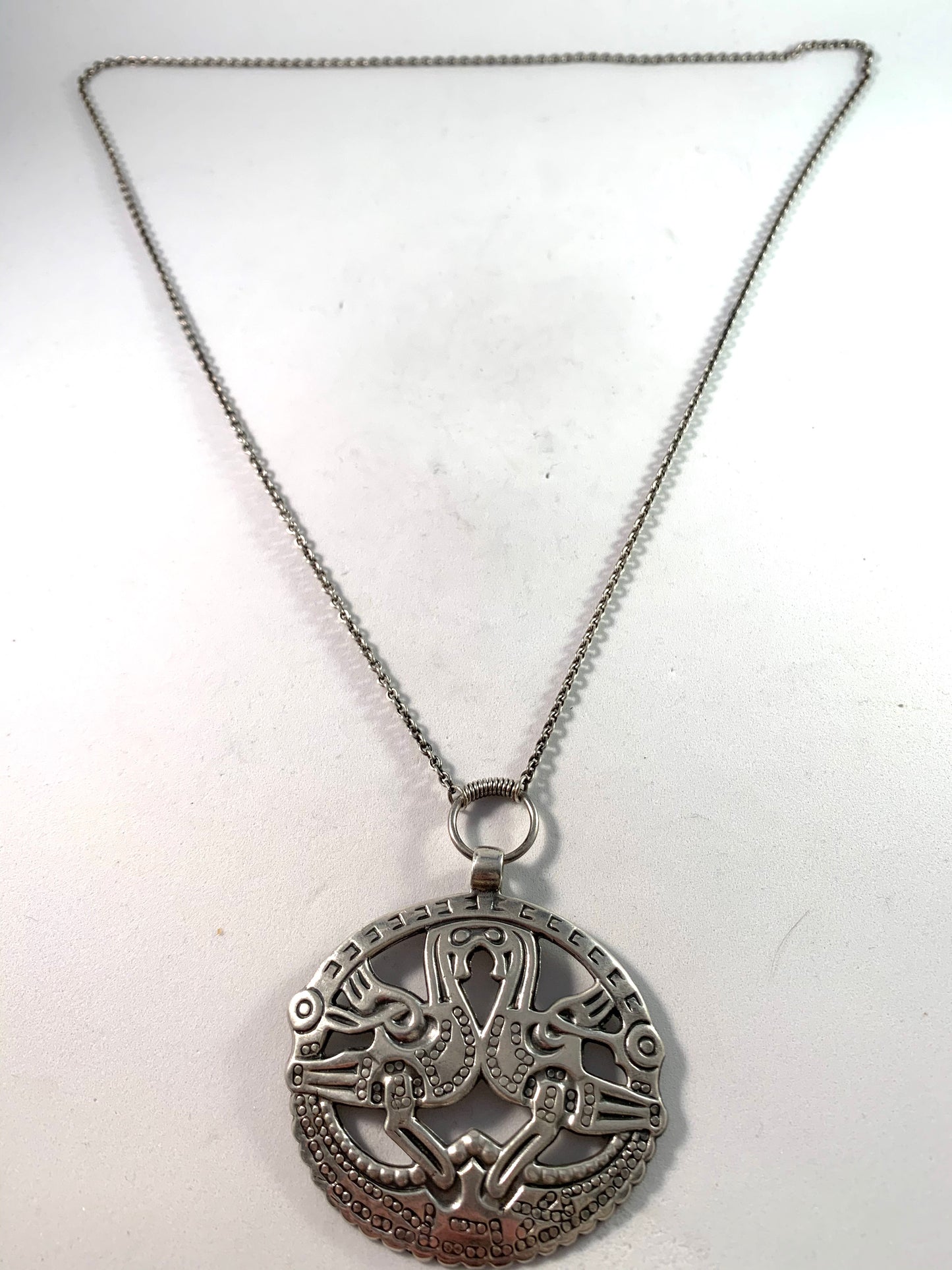 Kalevala Koru, Finland 1970 Large Sterling Pendant Necklace.