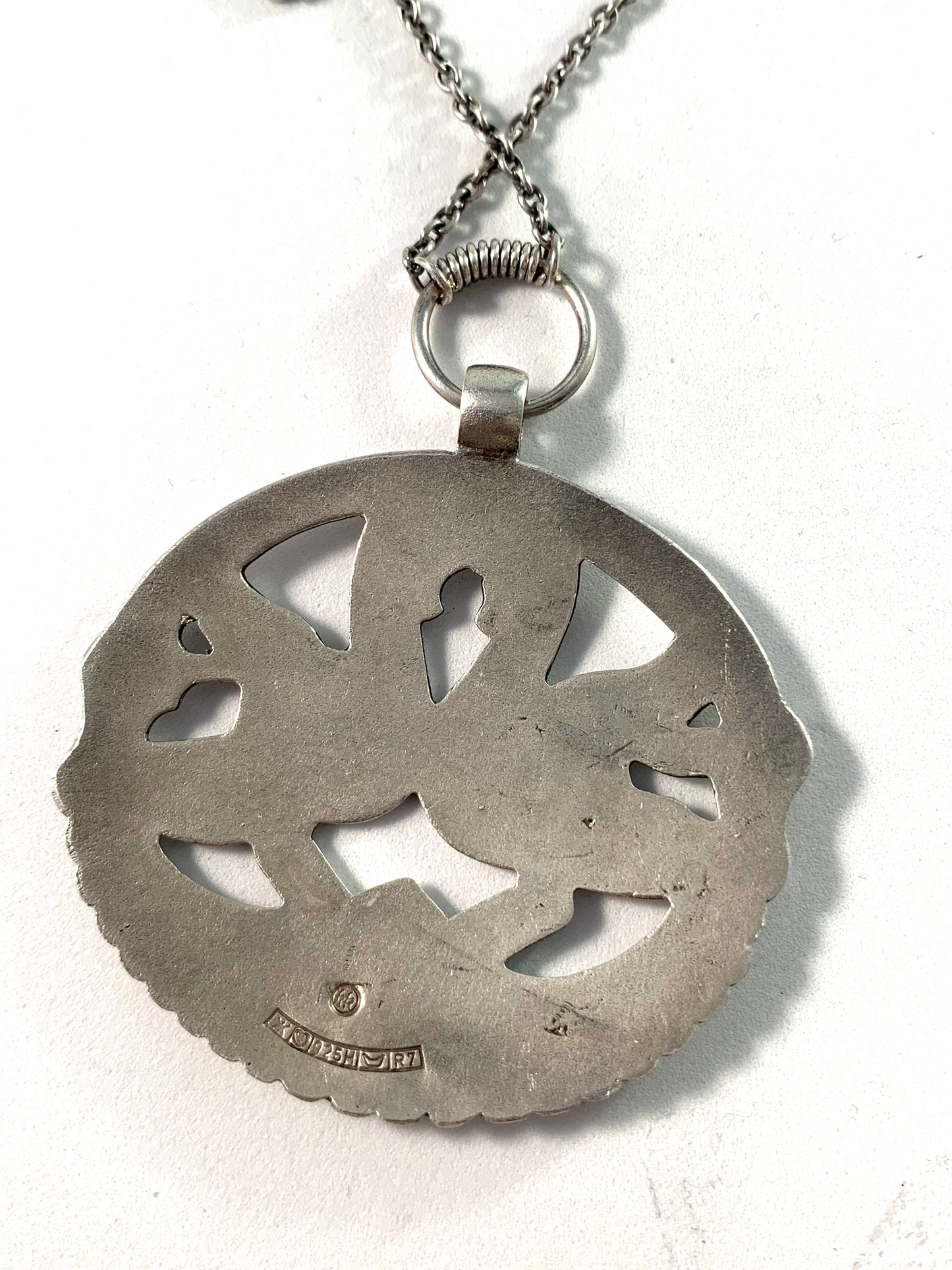 Kalevala Koru, Finland 1970 Large Sterling Pendant Necklace.