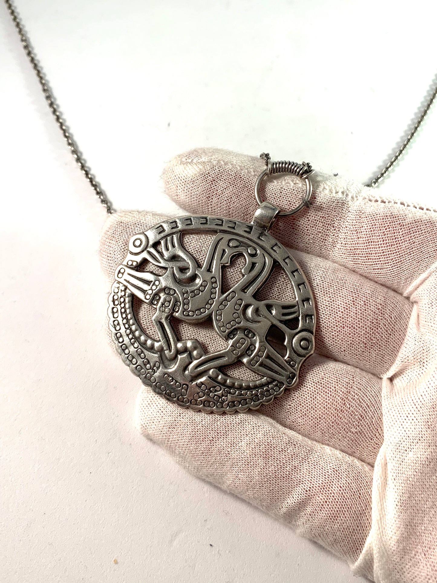 Kalevala Koru, Finland 1970 Large Sterling Pendant Necklace.