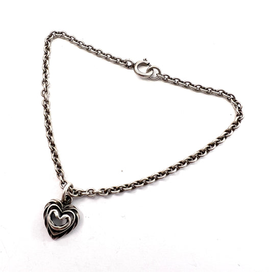 Kalevala Koru, Finland. Vintage Sterling Silver Heart Love Charm Bracelet.