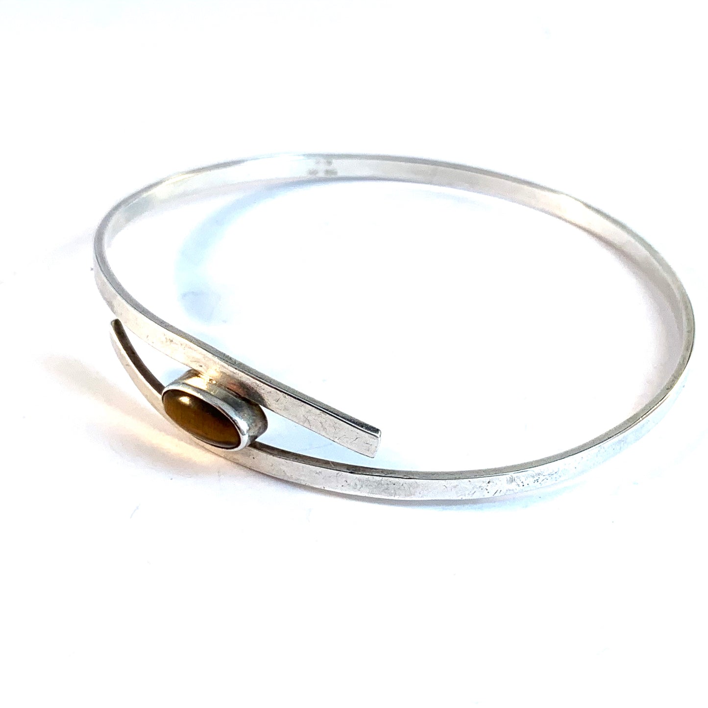 Friedrich Speidel, Germany, 1960s Solid Silver Tiger Eye Bangle Bracelet.