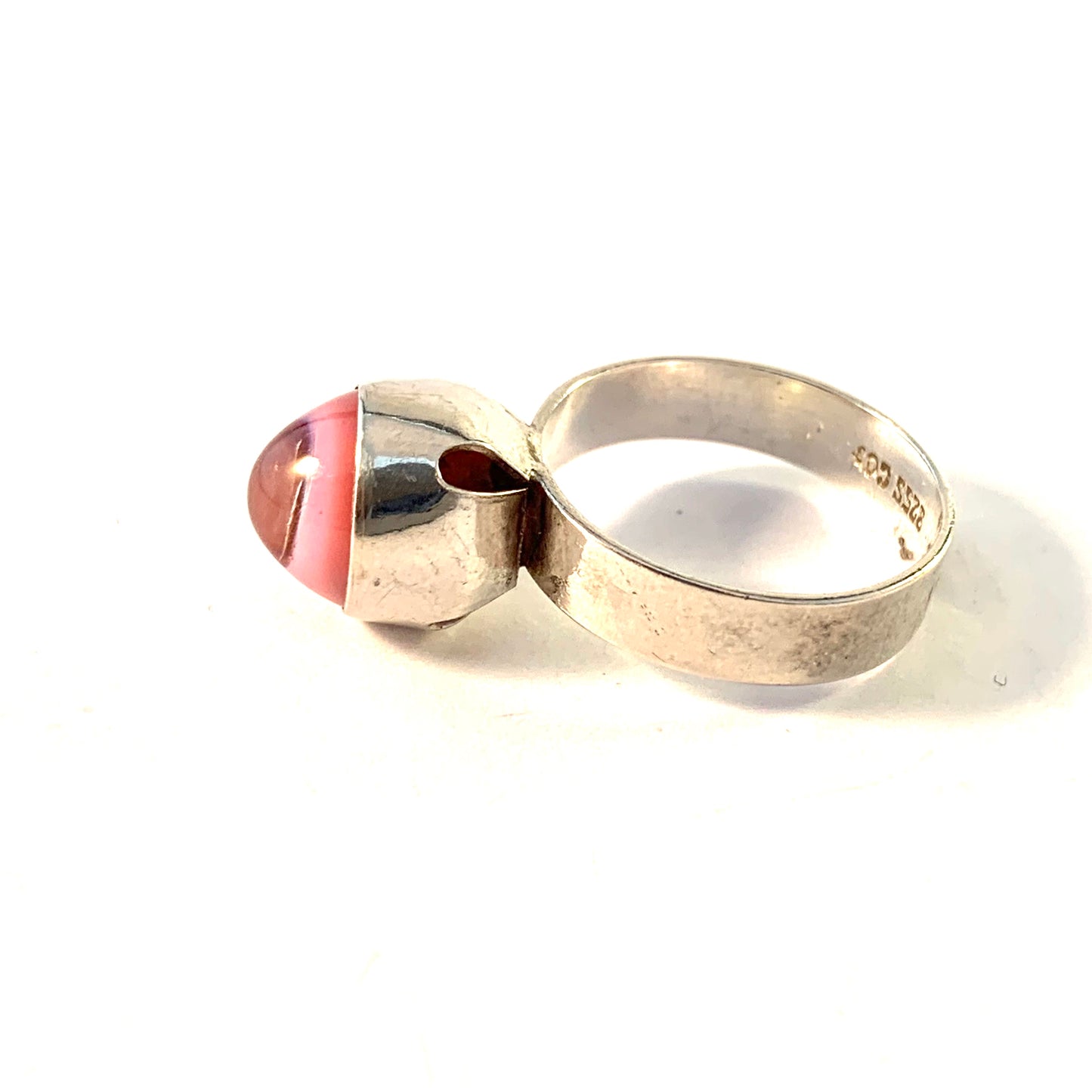 Carl Ove Frydensberg, Copenhagen Denmark 1960s Sterling Silver Pink Stone Ring