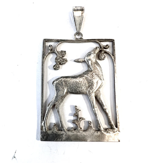 Tore Strindberg for Sporrong, Sweden 1946. Vintage Solid Silver Pendant. Signed.