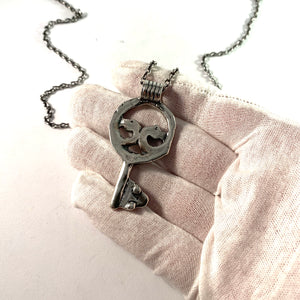 Denmark, Vintage Chunky Sterling Viking Copy Key To Valhalla Pendant Necklace.