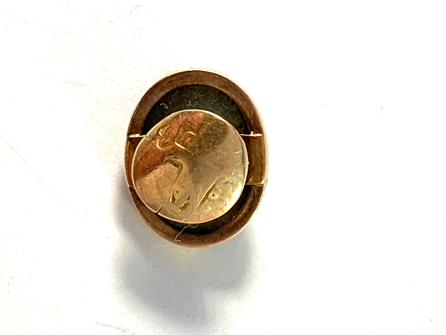 Sweden / Italy c 1850s. Antique 18k Gold Medusa Lava Cameo Tiny Button