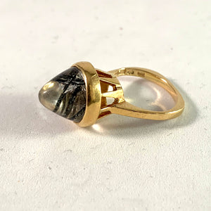 Modernist 18k Gold Tourmalinated Quartz Pinky Ring