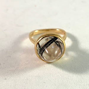 J Petersson, 1965 Modernist 18k Gold Tourmalinated Quartz Pinky Ring