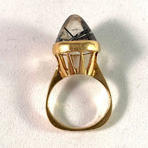J Petersson, 1965 Modernist 18k Gold Tourmalinated Quartz Pinky Ring
