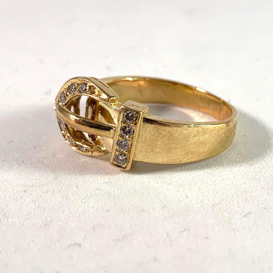 Vintage 14k Gold Diamond Belt Buckle Ring.