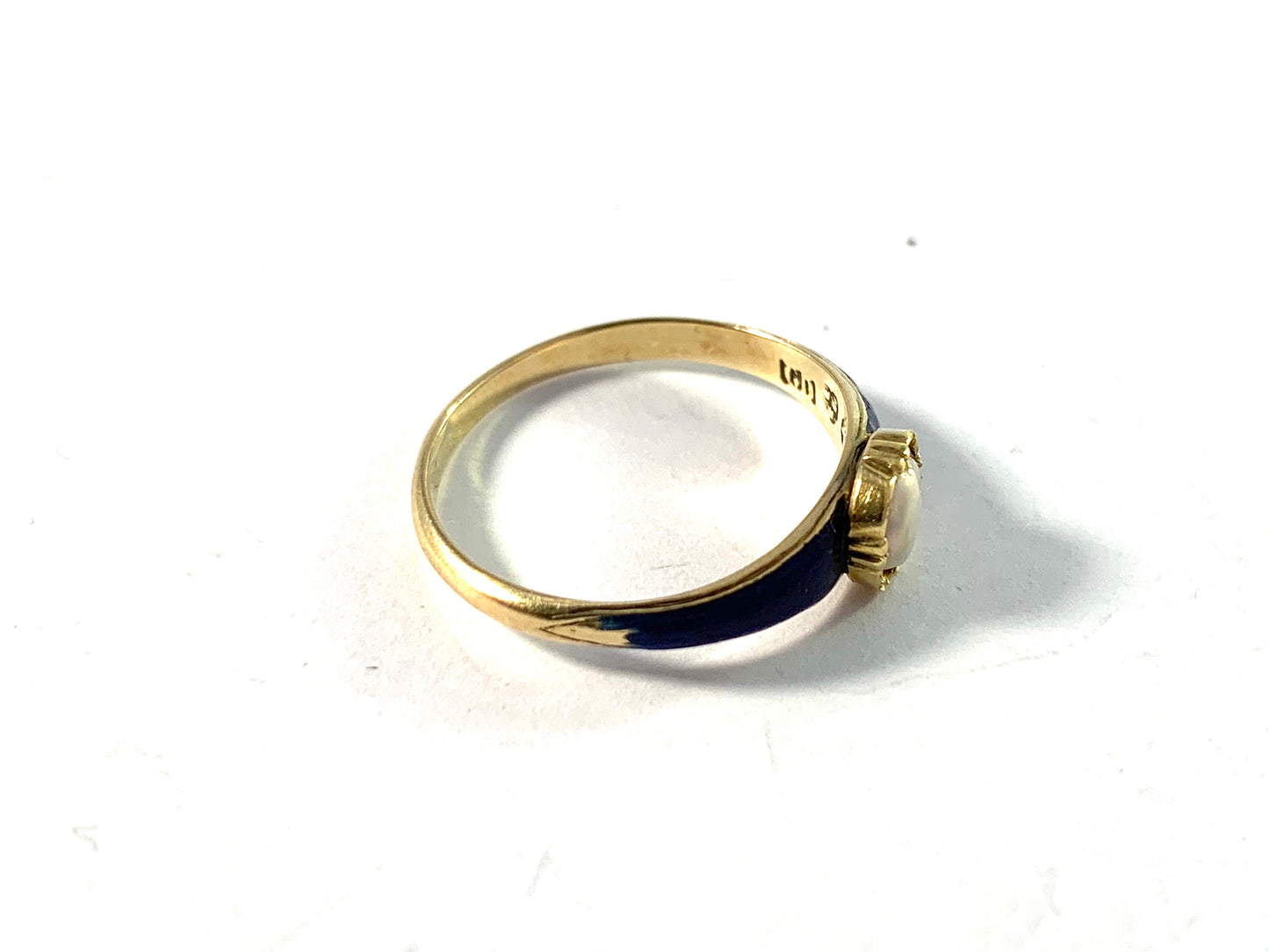 Gustaf Dahlgren, Sweden 1852 Victorian 18k Gold Pearl Enamel Ring.