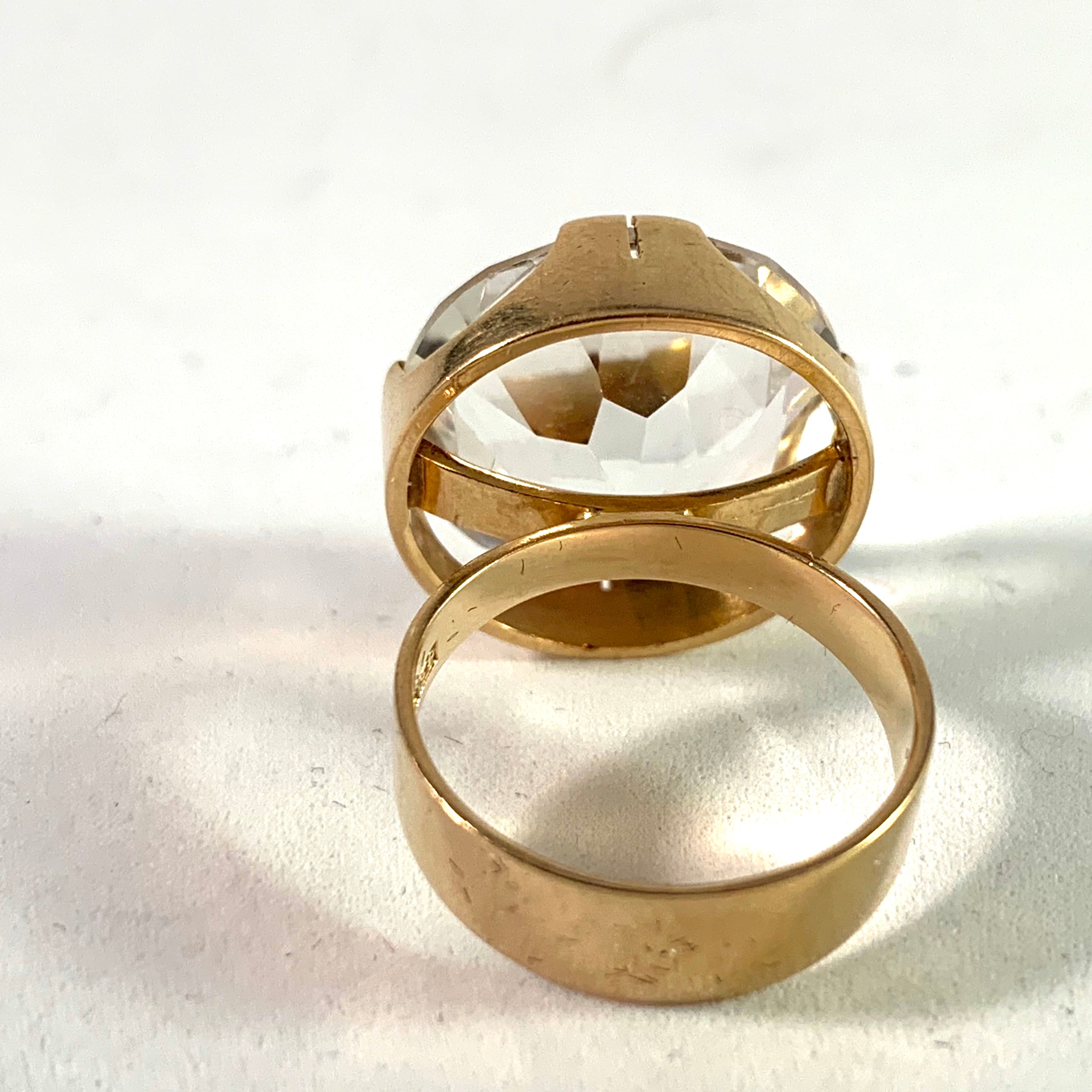 Kaplan, Stockholm 1969 Bold Modernist 18k Gold Rock Crystal Ring