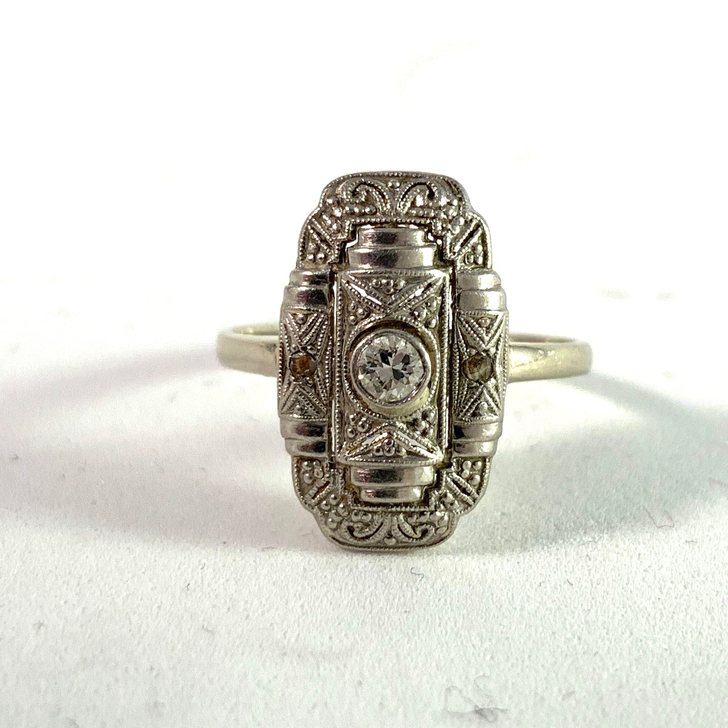 Sweden 1936 Art Deco 18k Gold Old Cut and Rose Cut Diamond Ring.