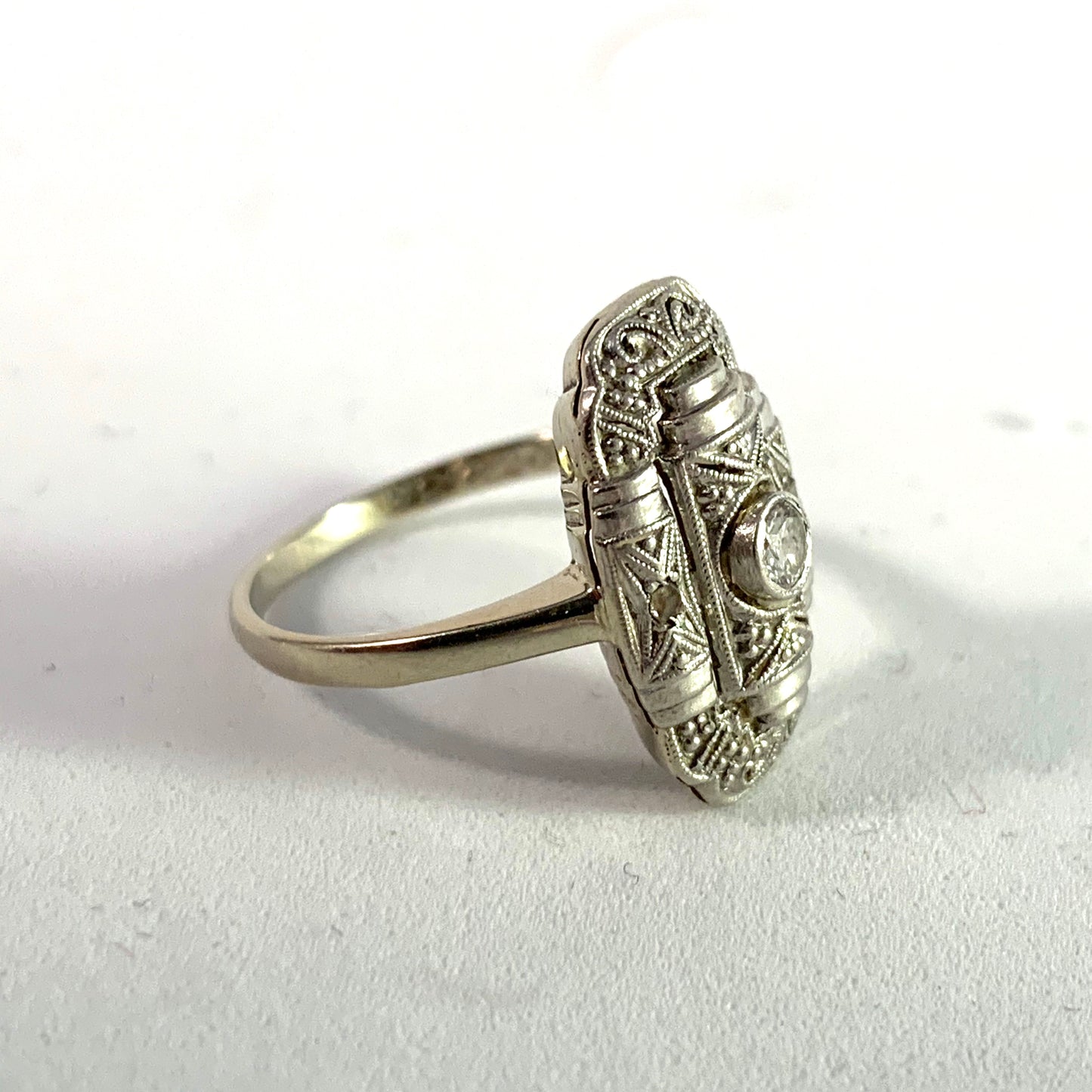Sweden 1936 Art Deco 18k Gold Old Cut and Rose Cut Diamond Ring.
