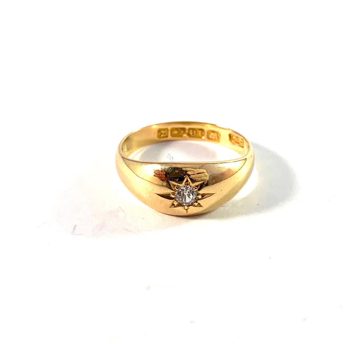 EJ Clewley & Co, Birmingham 1899. Victorian 18k Gold Diamond Gypsy Ring.