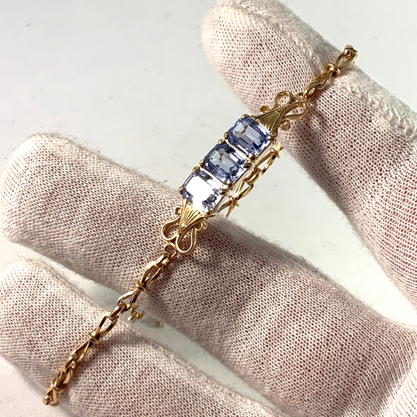 J Petersson, Stockholm 1950 Mid Century 18k Gold Spinel Bracelet.
