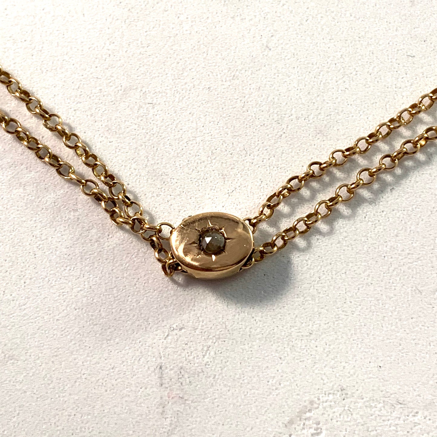 Dahlgren Sweden 1900 Antique 18k Gold Rose Cut Diamond 27.5in Long Two Strand Necklace.