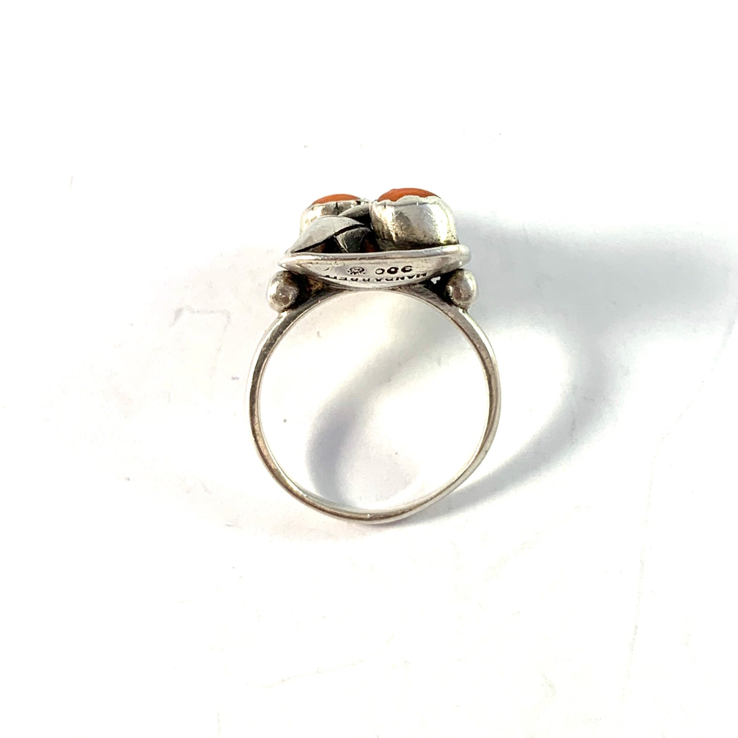 Germany early 1900s Solid 900 Silver Coral Ring.