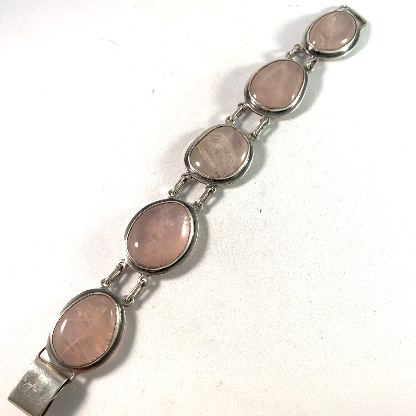 A I E, Sweden year 1966 Large Sterling Silver Rose Quartz Bracelet