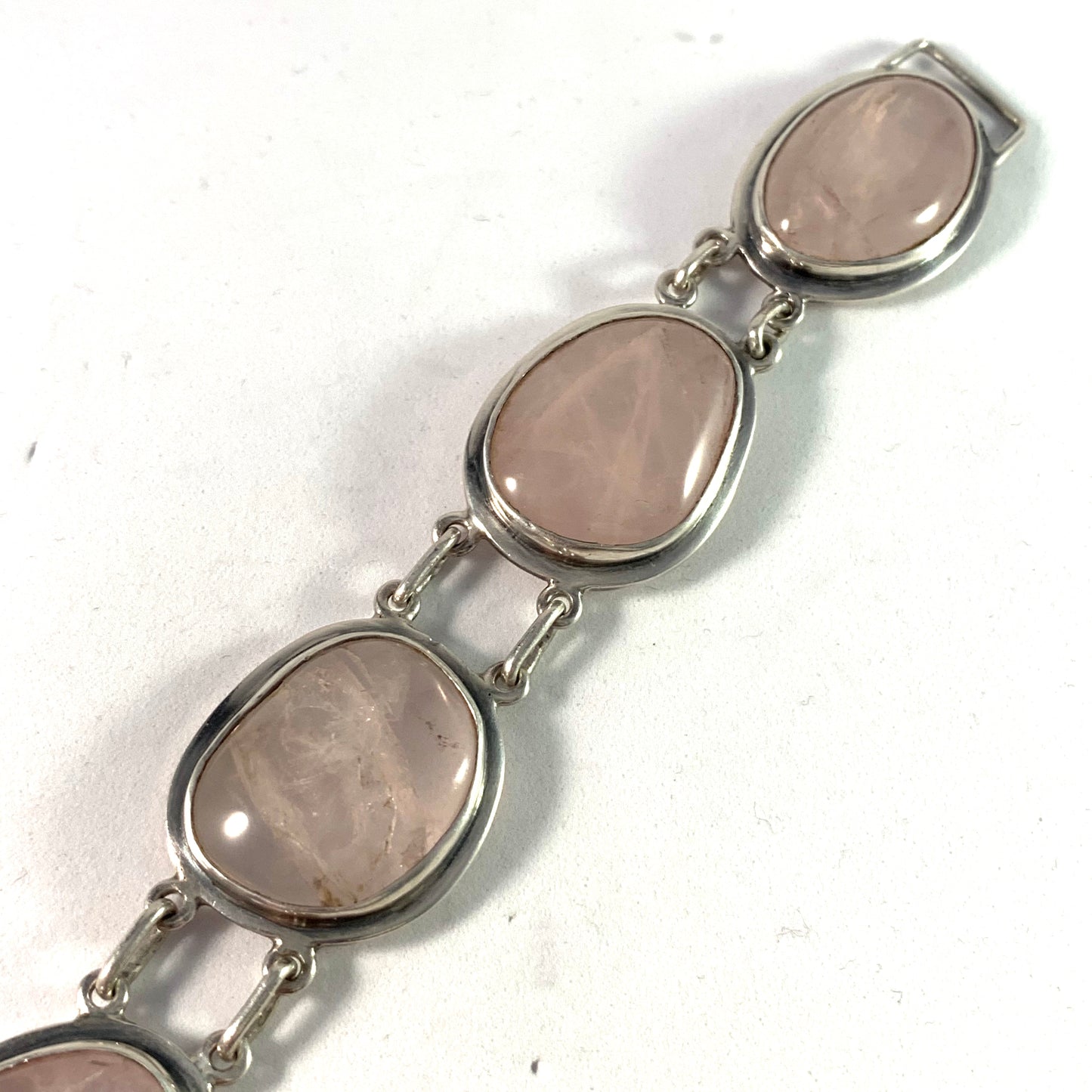 A I E, Sweden year 1966 Large Sterling Silver Rose Quartz Bracelet