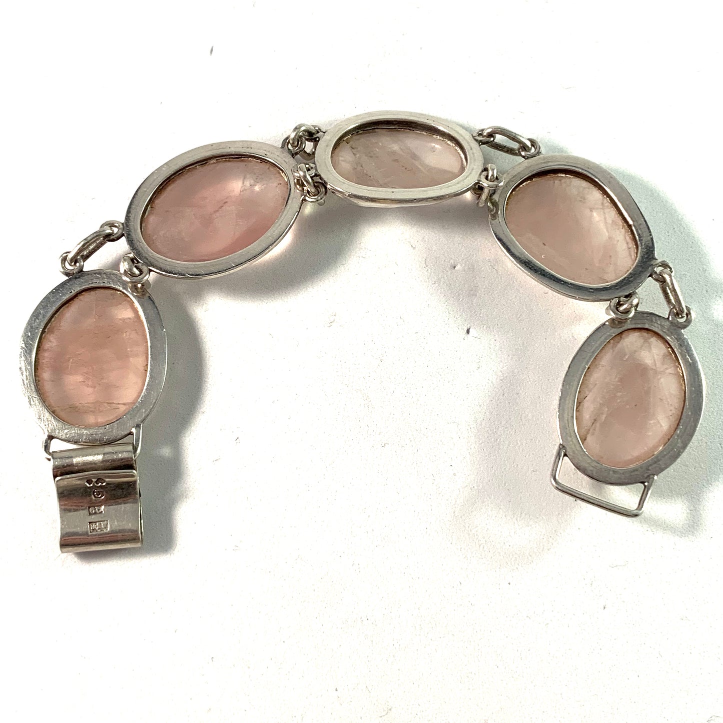 A I E, Sweden year 1966 Large Sterling Silver Rose Quartz Bracelet