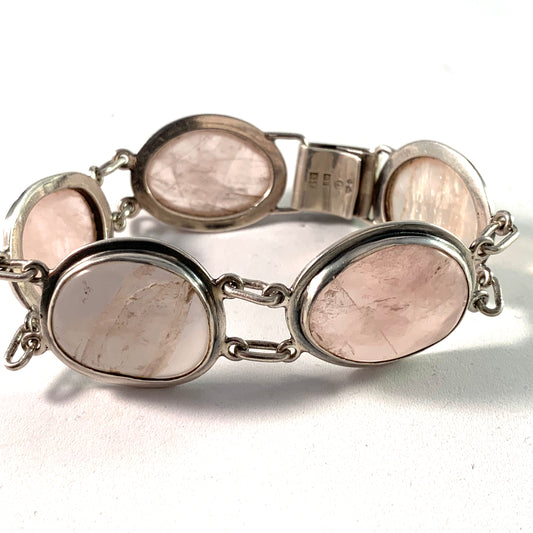 A I E, Sweden year 1966 Large Sterling Silver Rose Quartz Bracelet