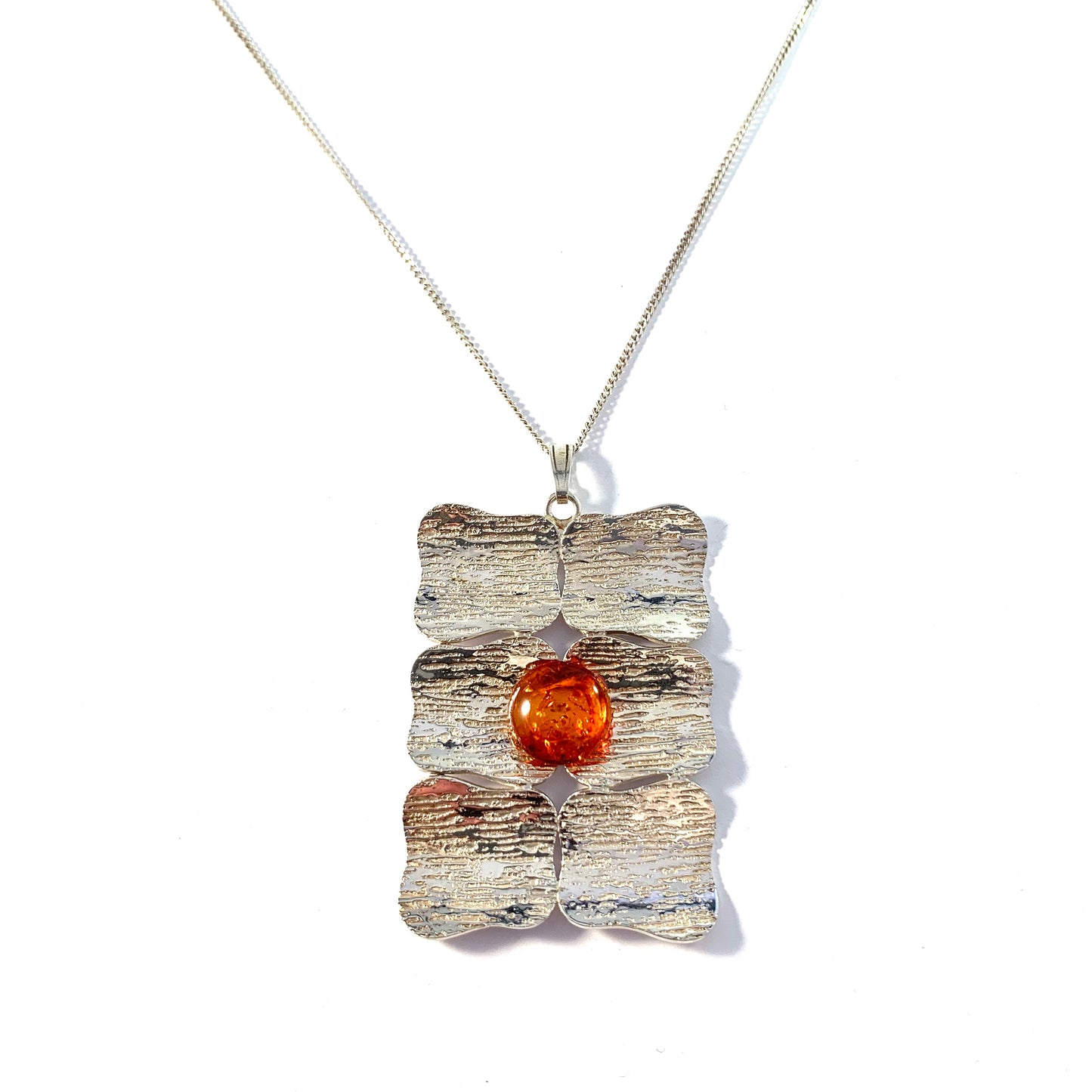 Vintage 835 Silver Baltic Amber Pendant Necklace.