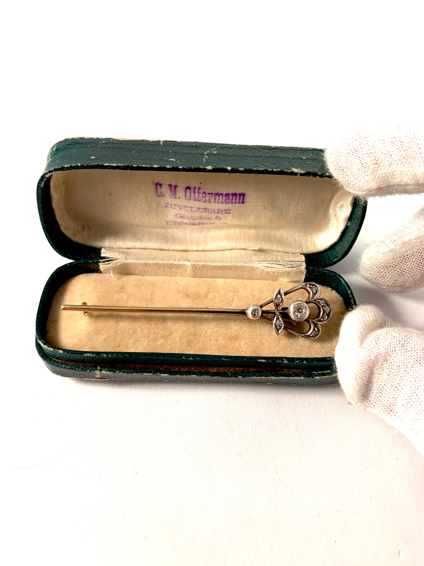 Antique Art Nouveau 14k Gold Diamond Pin Brooch