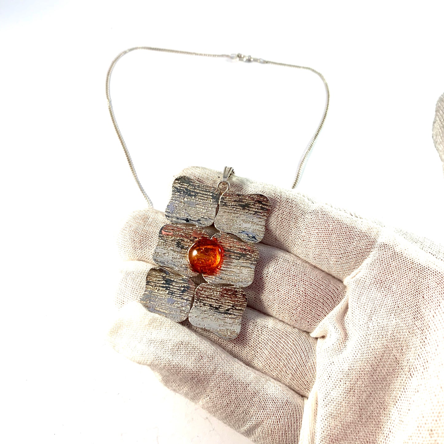 Vintage 835 Silver Baltic Amber Pendant Necklace.