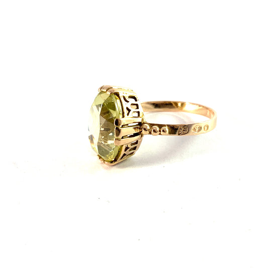 Warsaw Poland c 1960s. Vintage 14k Gold Peridot Ring. Makers' Mark.