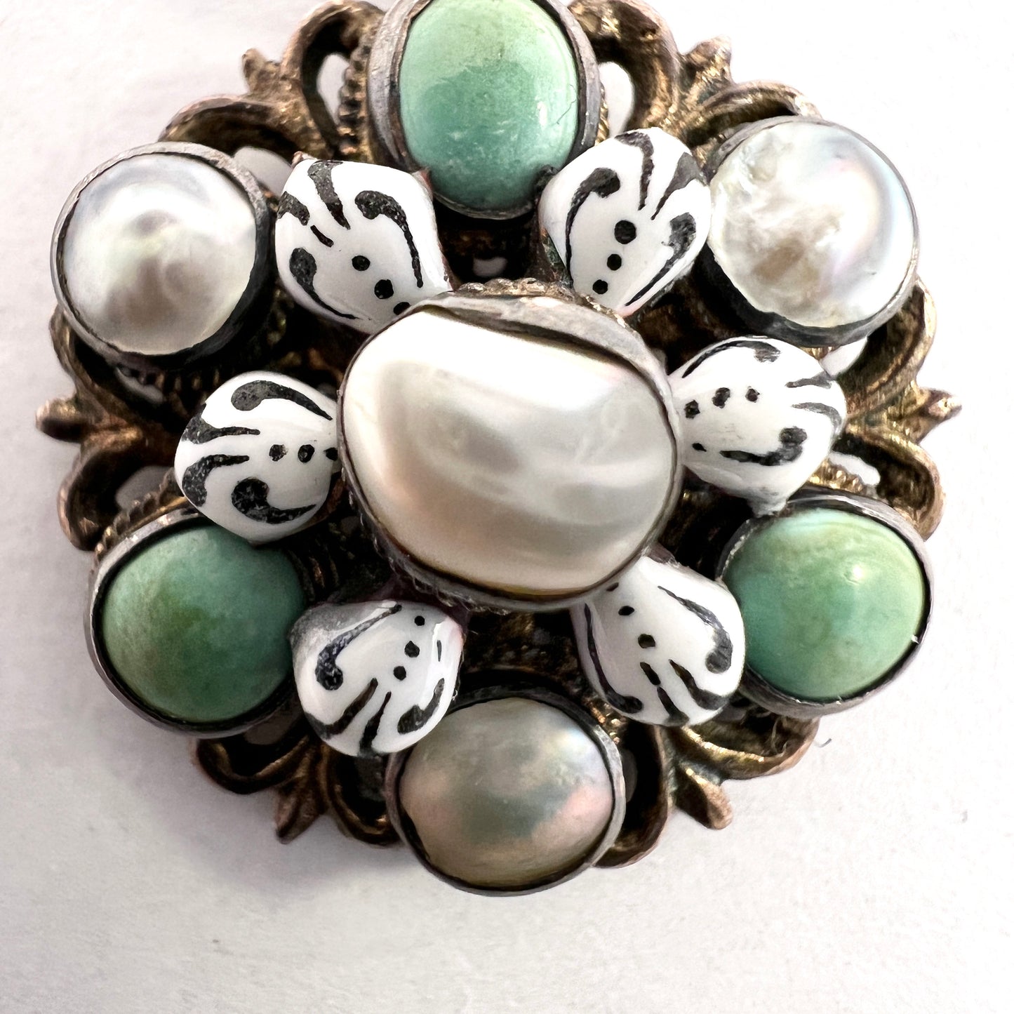 Arts & Crafts Austro-Hungarian Silver Enamel Pearl Turquoise Pendant.