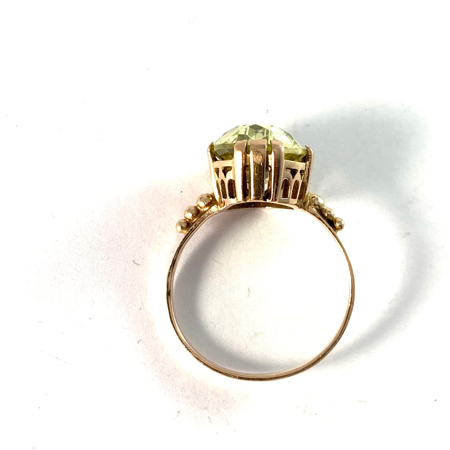 Warsaw Poland c 1960s. Vintage 14k Gold Peridot Ring. Makers' Mark.