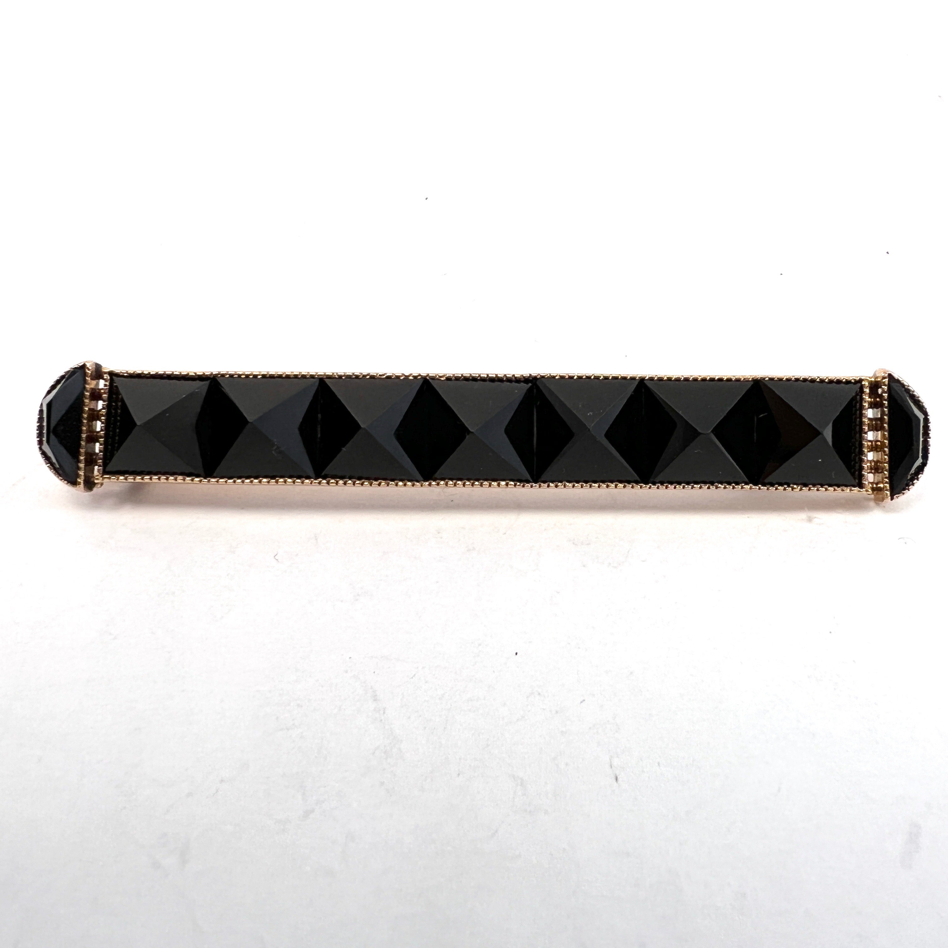 Antique Victorian 15k Gold Onyx Mourning Brooch Pin.