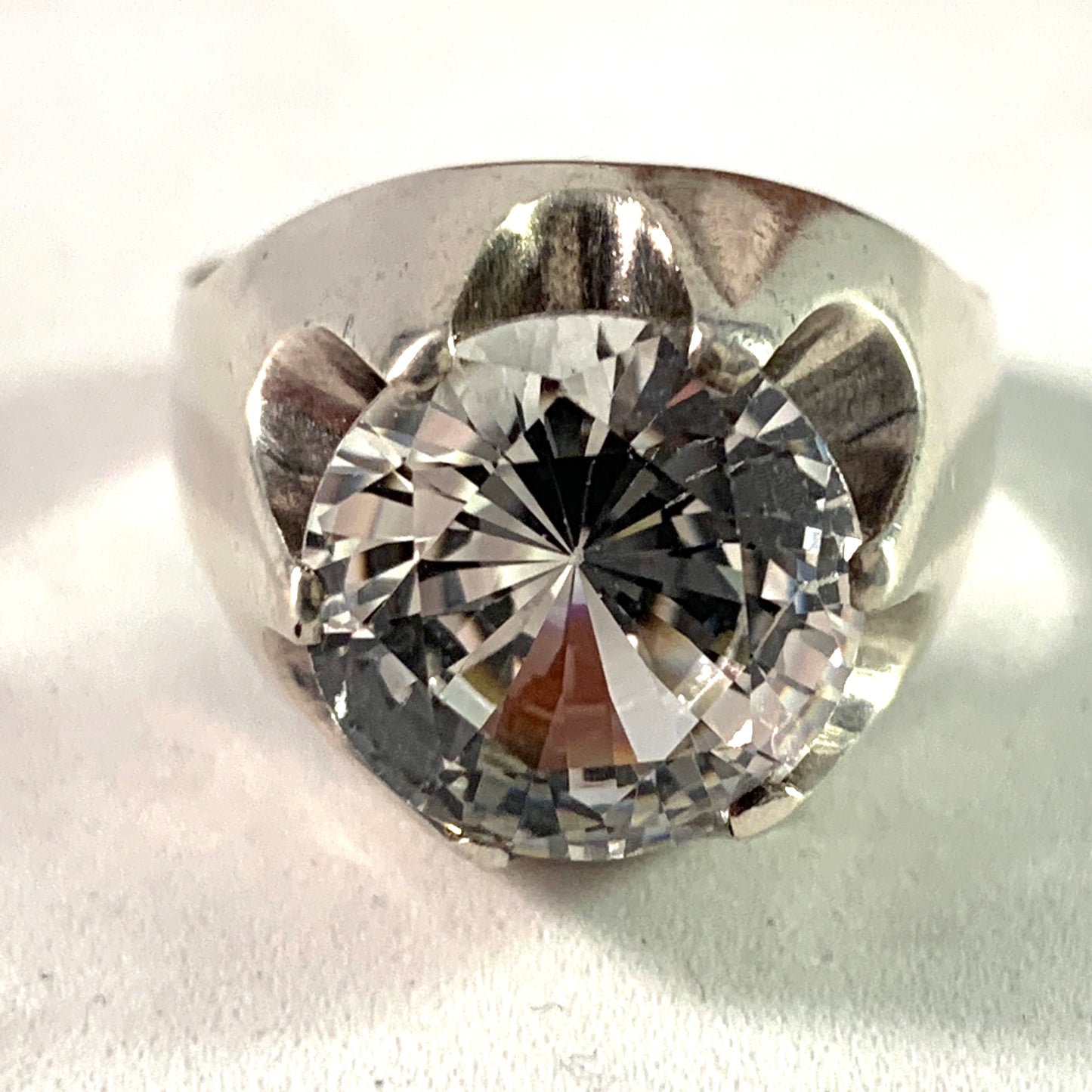 Wiktorsson, Sweden 1960s Sterling Rock Crystal Ring. Unisex Ring
