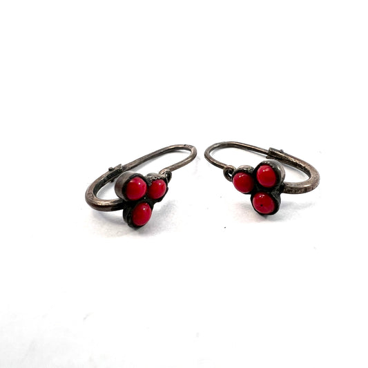 Antique c year 1900. Solid Silver Red Paste Earrings.