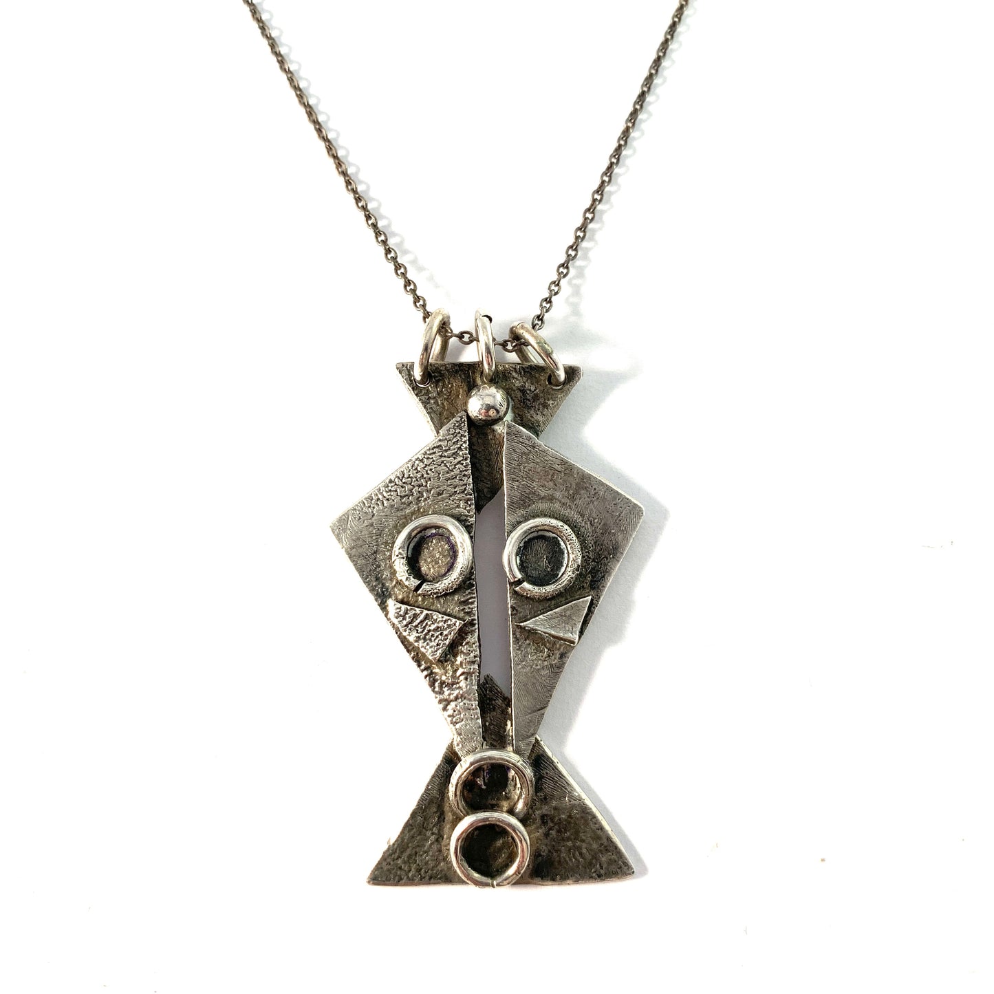 Denmark / Germany. Vintage 1970s. Solid Silver Studio Work Pendant Necklace.