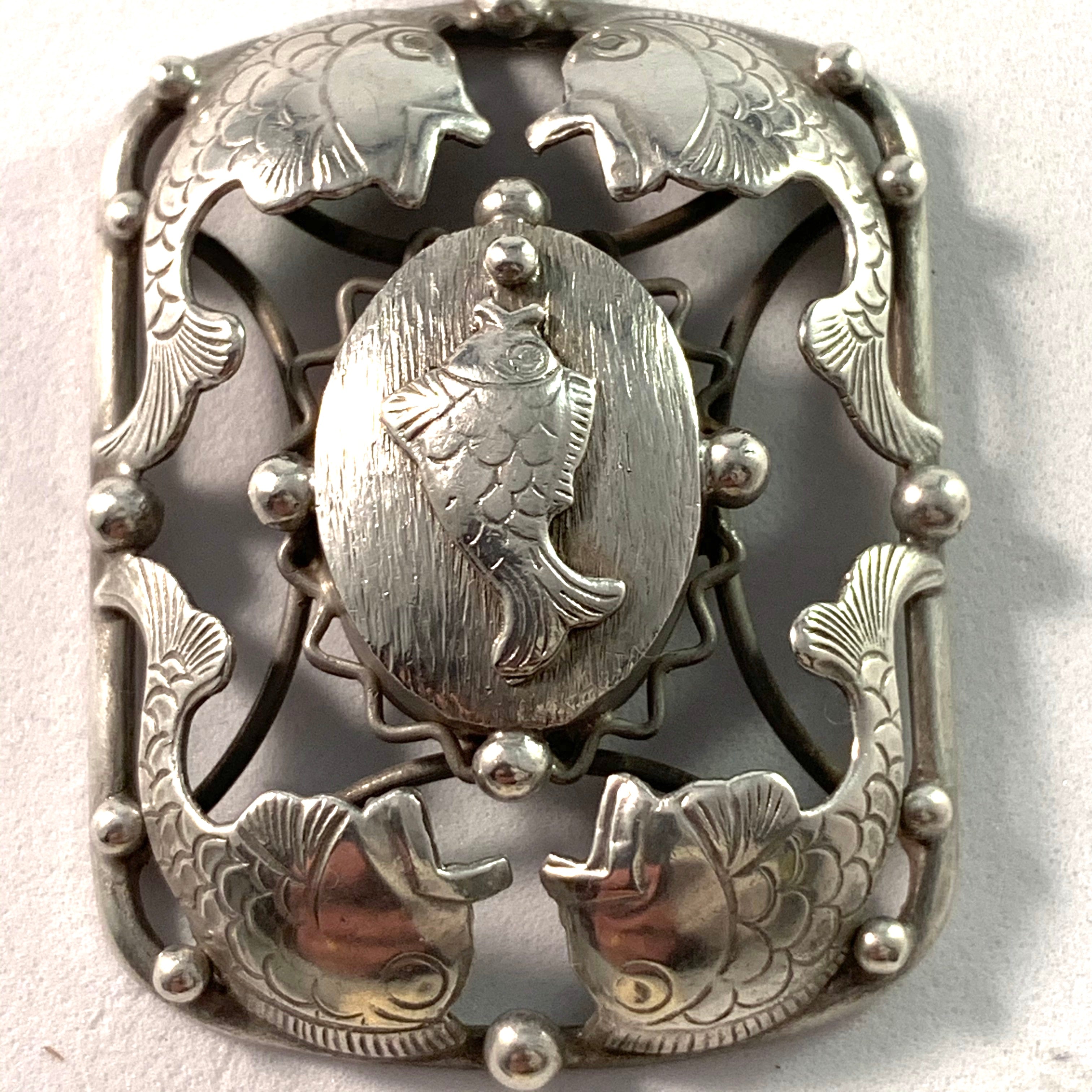 Erikson & Kromann, Denmark 1950s Silver Fish Pendant Necklace.