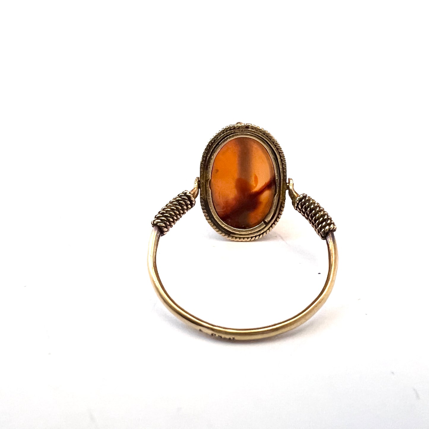 Egypt Vintage c 1950s. 18k Gold Agate Scarab Ring.