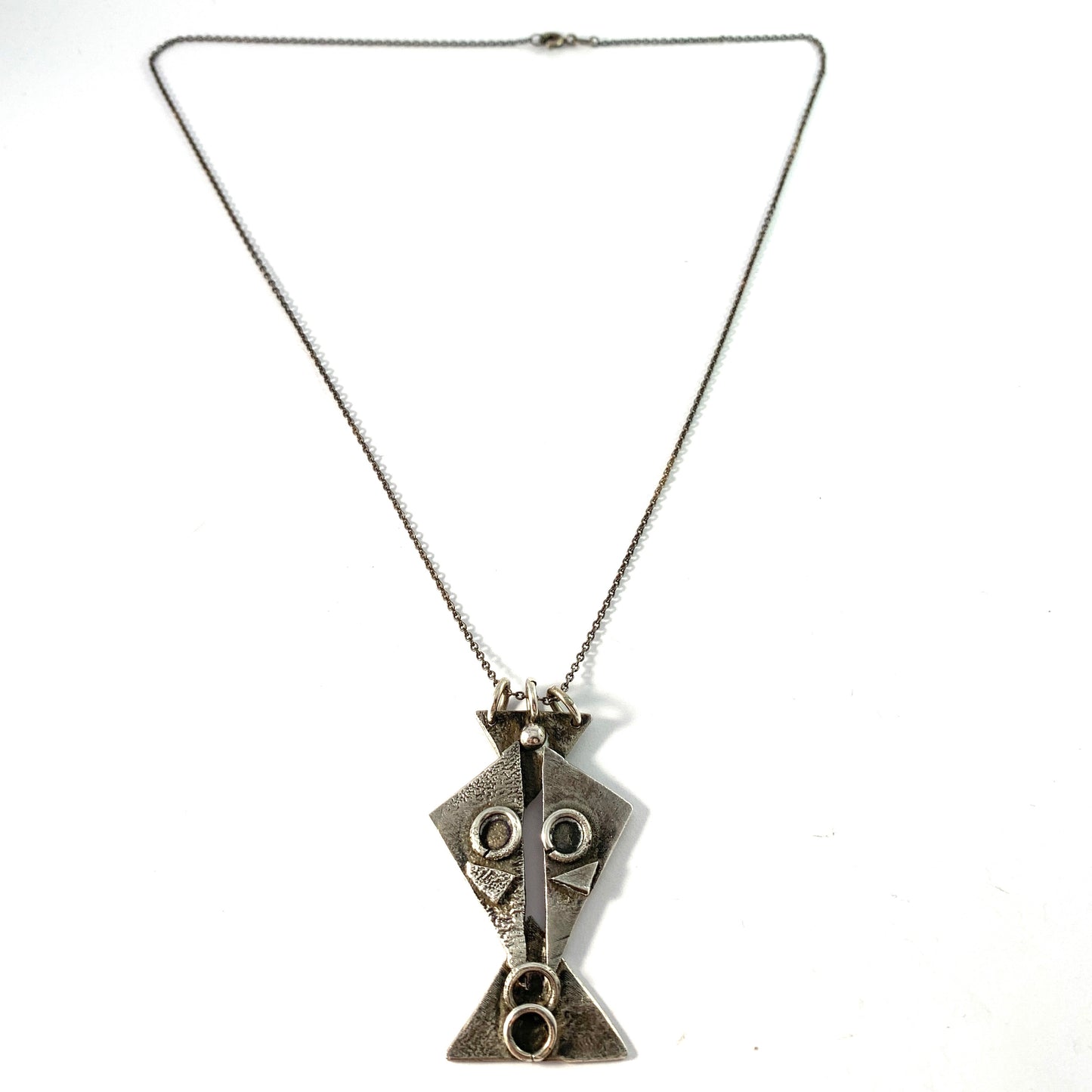 Denmark / Germany. Vintage 1970s. Solid Silver Studio Work Pendant Necklace.