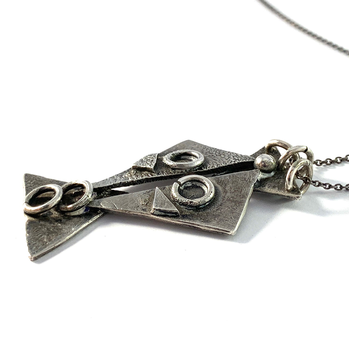 Denmark / Germany. Vintage 1970s. Solid Silver Studio Work Pendant Necklace.