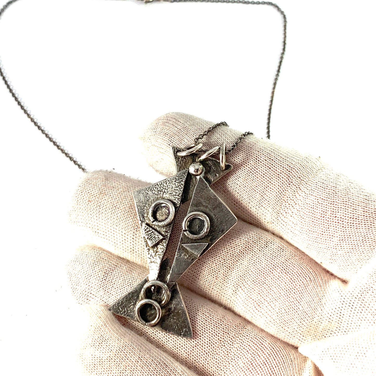 Denmark / Germany. Vintage 1970s. Solid Silver Studio Work Pendant Necklace.