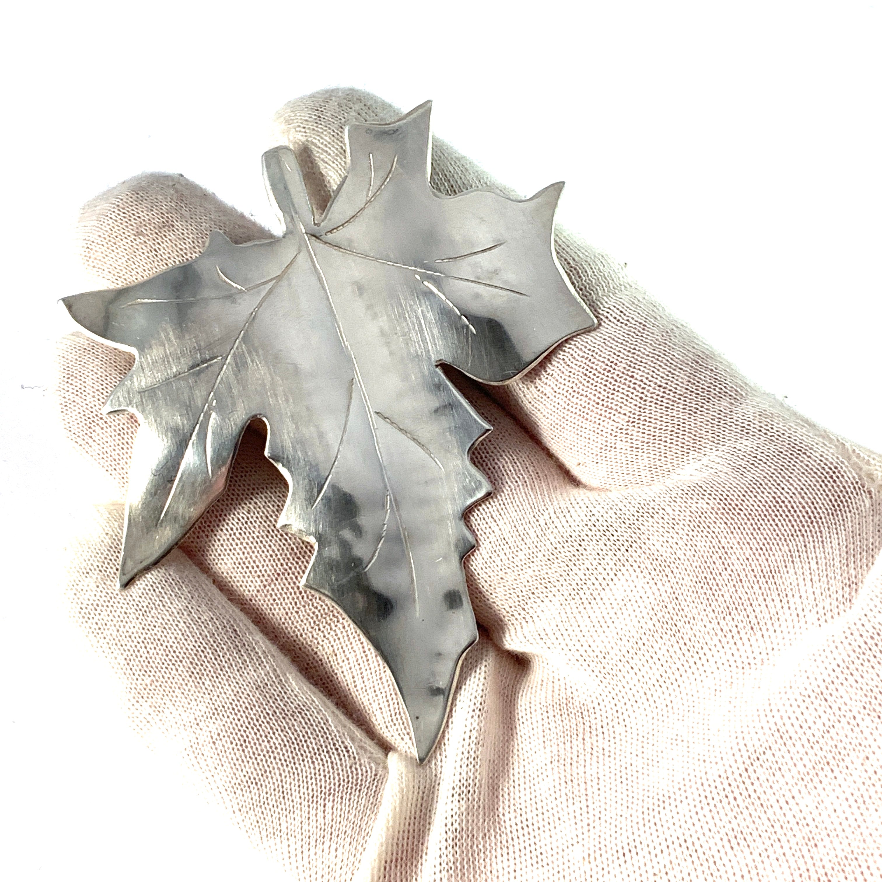 Steneby, Sweden. Large Solid Silver Maple Leaf Brooch.