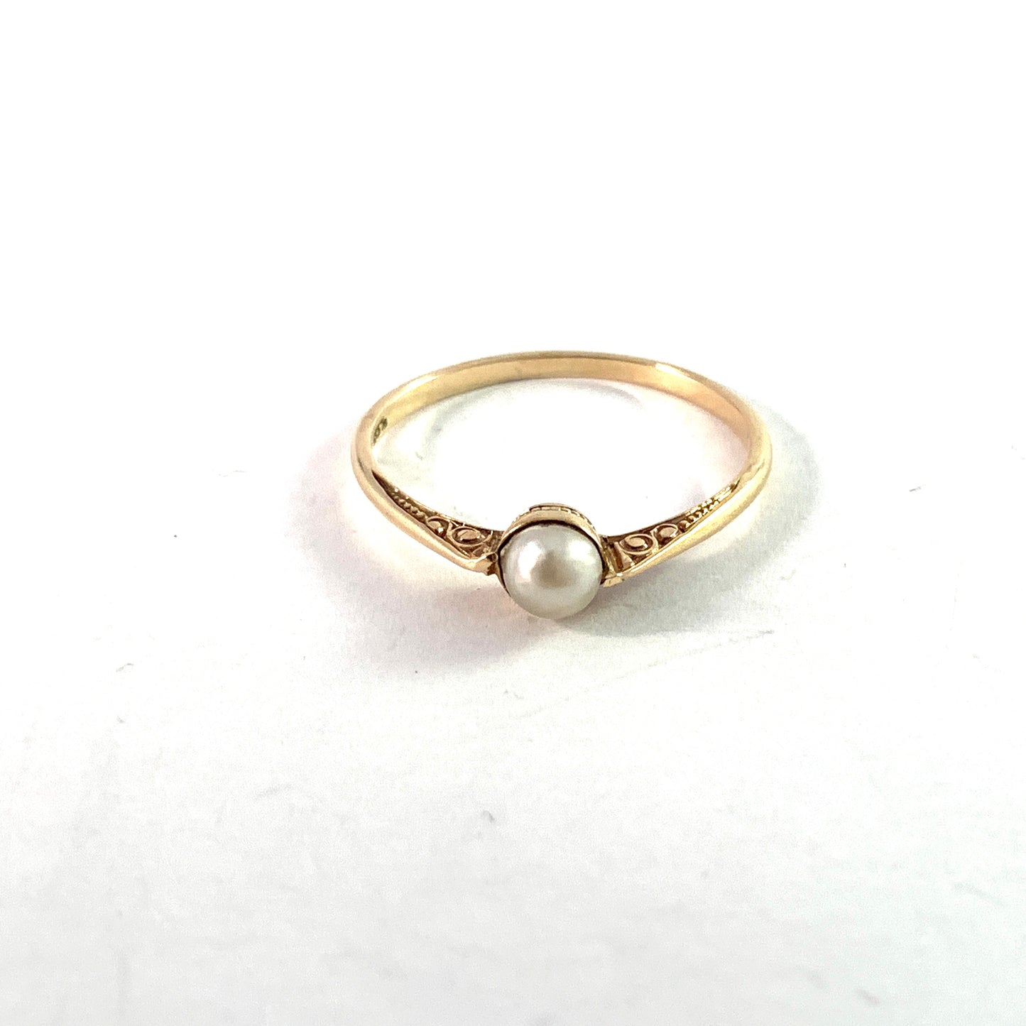 Early to mid 1900s. 14k Gold Cultured Pearl Ring. Prob France.