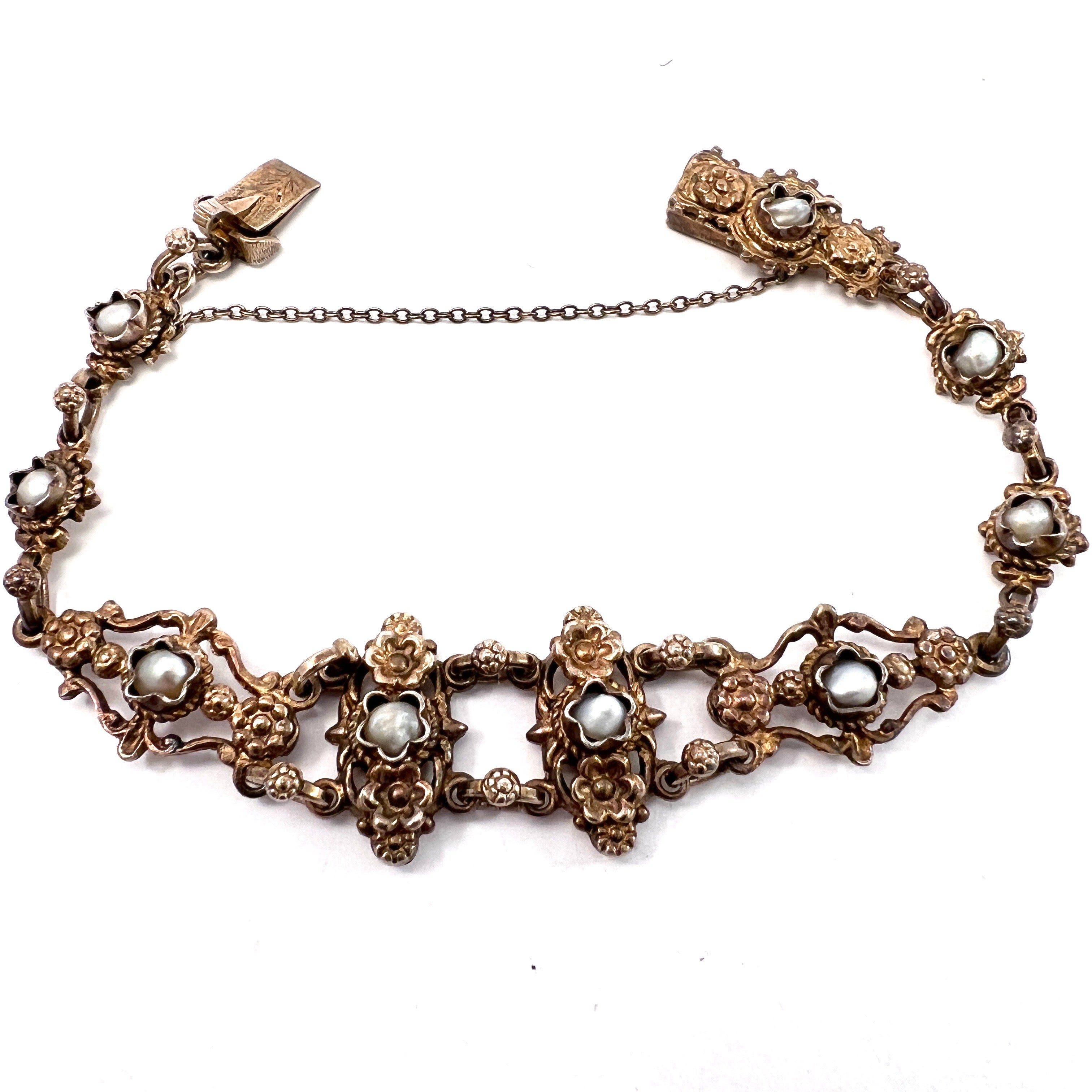 Antique Austro-Hungarian Arts and Crafts Silver Pearl Bracelet.